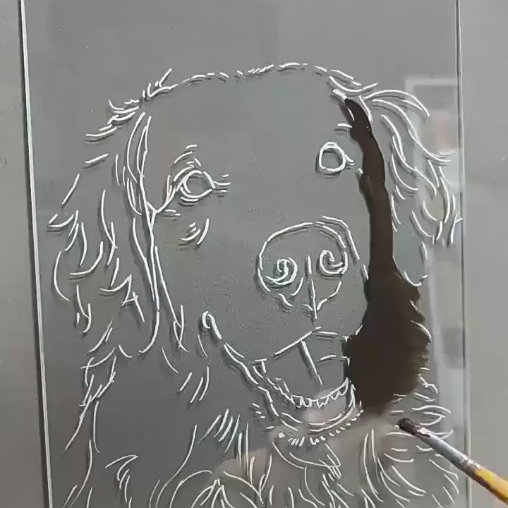 Custom Hand-Painted Pet Portrait with Glass Frame – Personalized Memorial & Keepsake